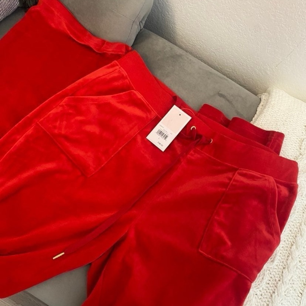 Juicy Couture Bright Red Velour Pants - Picture 2 of 5